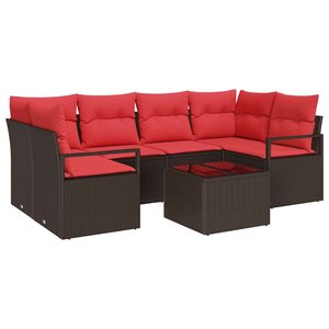 vidaXL Ensemble de canapé de jardin avec coussin 7 Pièces Beige Rouge
