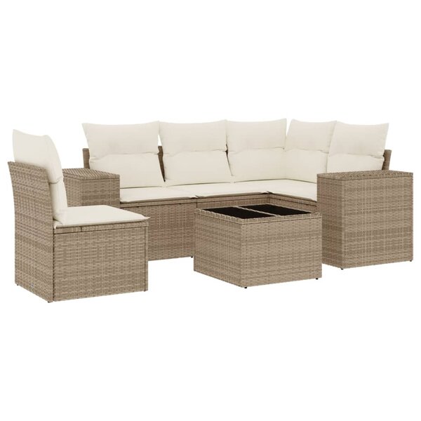 vidaXL Salon de jardin avec coussins 6 Pièces beige résine tressée