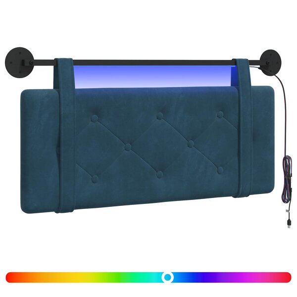 vidaXL Tête de lit suspendue Avec lumière LED Bleu Velours