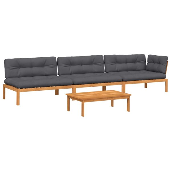 vidaXL Salon palette de jardin avec coussins 4Pièces bois d'acacia massif