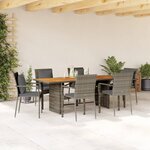 vidaXL Ensemble à manger de jardin et coussins 7 Pièces gris rotin