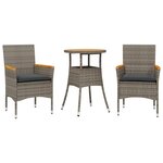 vidaXL Ensemble à manger de jardin et coussins 3 Pièces gris rotin acacia