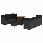 vidaXL Ensemble de canapé de jardin Manuel 10 Pièces Noir 80 x 80 x 71 cm