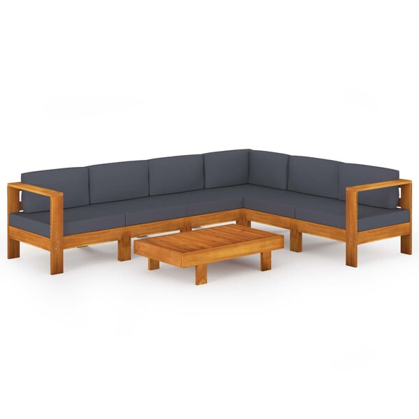 vidaXL Salon de jardin 7 Pièces avec coussins gris foncé Bois d'acacia