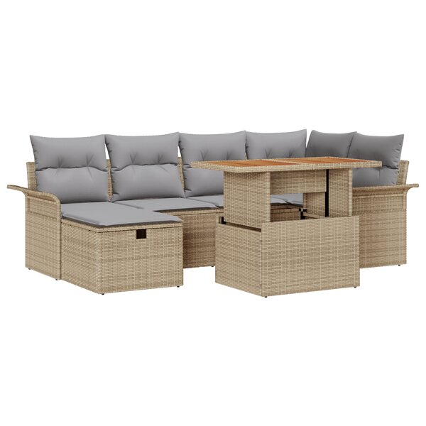 Ensemble de canapé de jardin vidaXL 7 pièces avec coussins Beige Poly Rattan