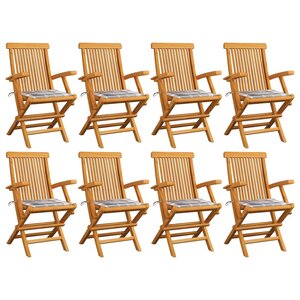 vidaXL Chaises de jardin et coussins à carreaux gris lot de 8 Teck