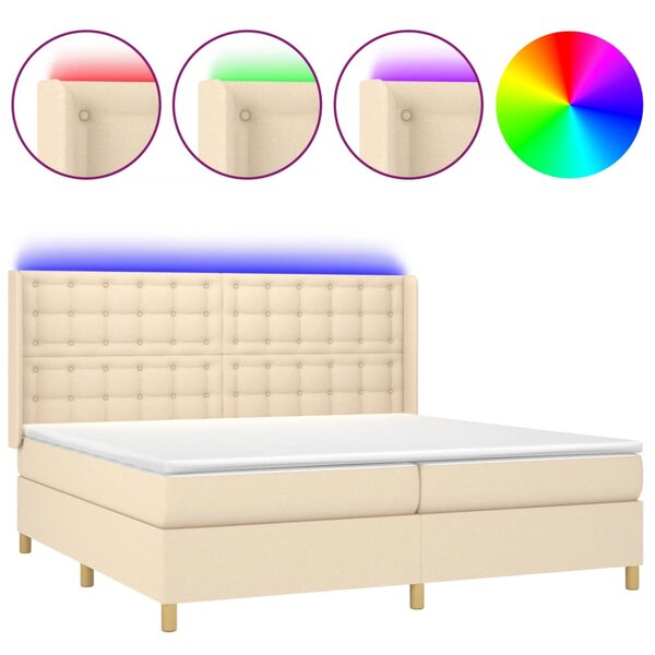 vidaXL Sommier à lattes de lit matelas et LED Crème 200x200 cm Tissu