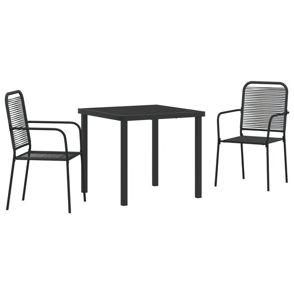 vidaXL Ensemble de Salle à Manger de Jardin 3 pièces Noir Corde de Coton et Acier