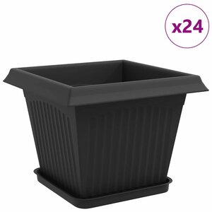 vidaXL Pots de plantes 24 Pièces Noir 28 5 x 28 5 x 22 cm Plastique
