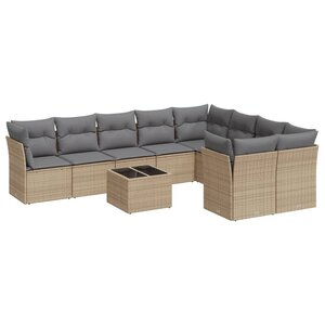 vidaXL Salon de jardin avec coussins 10 Pièces beige résine tressée
