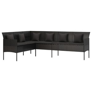 vidaXL Canapé de jardin en forme de L et coussins noir résine tressée