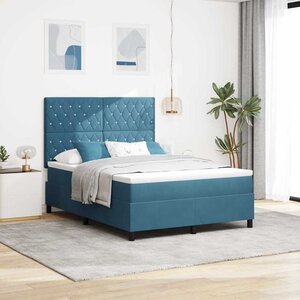 vidaXL Lit à ressorts avec matelas Bleu foncé 140 x 190 cm tissu
