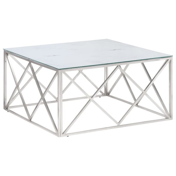 vidaXL Table basse argenté acier inoxydable et verre trempé