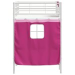vidaXL Cadre de Lit Mezzanine pour Enfants avec Rideaux Blanc et rose