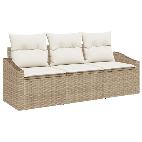 vidaXL Ensemble de canapé de jardin 3 pièces avec coussins beige en poly rotin