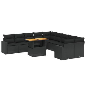 vidaXL Salon de jardin 11 Pièces avec coussins noir résine tressée