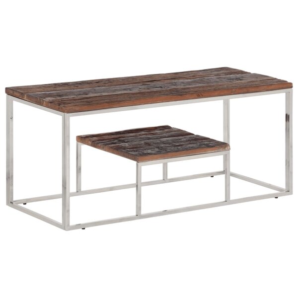 vidaXL Table basse argenté acier inoxydable et bois de mélèze massif