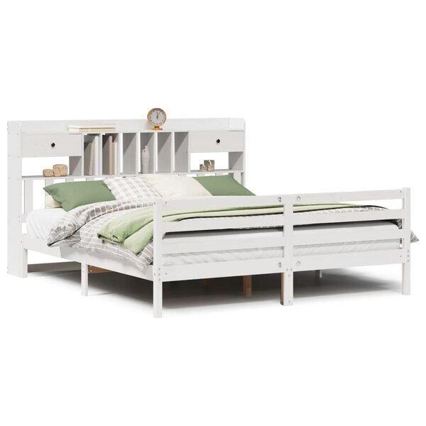 vidaXL Lit bibliothèque sans matelas blanc 180x200 cm bois pin massif