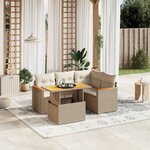 vidaXL Salon de jardin avec coussins 5 Pièces beige résine tressée