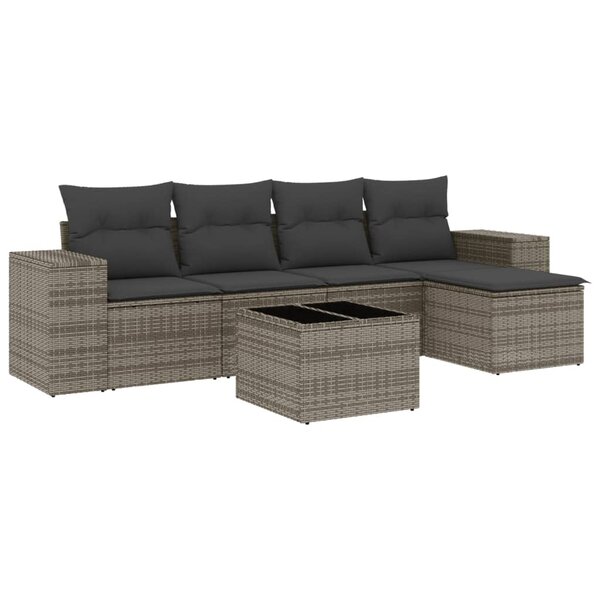 vidaXL Salon de jardin 6 Pièces avec coussins gris résine tressée