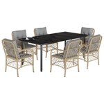vidaXL Ensemble à manger de jardin coussins 7 Pièces mélange beige rotin