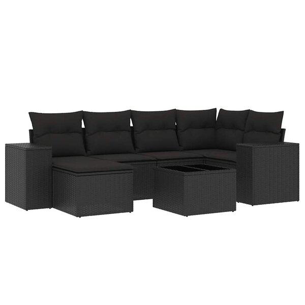vidaXL Salon de jardin 7 Pièces avec coussins noir résine tressée