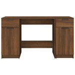Bureau table poste de travail meuble d'ordinateur informatique étude avec armoire latérale chêne bois d'ingénierie brun 02_0023393