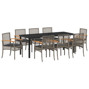 vidaXL Ensemble de Salle à Manger de Jardin 9 Pièces avec Coussins Gris Rattan PE
