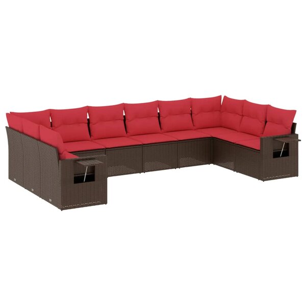 vidaXL Salon de jardin 10 Pièces avec coussins marron résine tressée