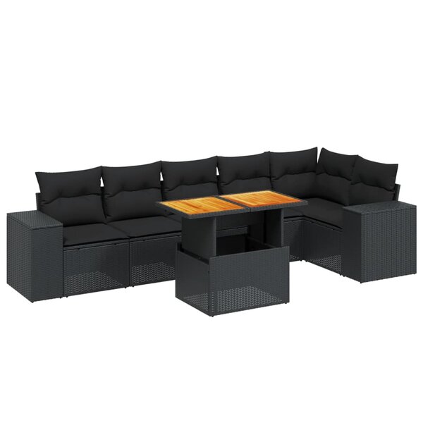 vidaXL Salon de jardin 7 Pièces avec coussins noir résine tressée