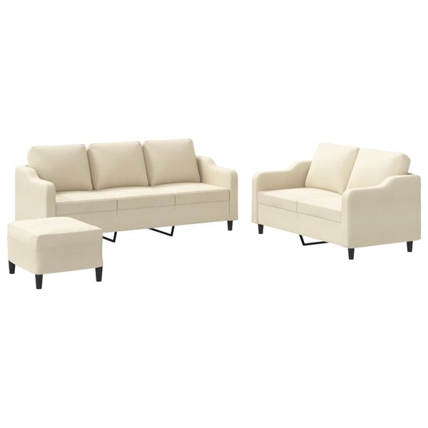 vidaXL Ensemble de canapés 3 Pièces avec coussins Crème Tissu