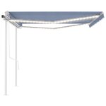 vidaXL Auvent automatique capteur de vent/LED 4x3 5 m Bleu et blanc