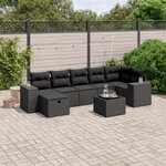 vidaXL Salon de jardin 8 Pièces avec coussins noir résine tressée