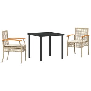 vidaXL Ensemble de salle à manger pour jardin 3 Pièces Beige et Noir