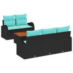 vidaXL Ensemble de canapé de jardin 6 Pièces Noir et turquoise polyrotin