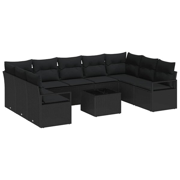 vidaXL Ensemble de Canapés avec coussin 10 Pièces Noir polyrotin