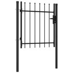 vidaXL Portillon simple porte avec dessus à pointe Acier 1x1 m Noir