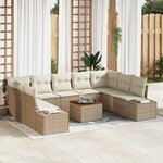 vidaXL Ensemble de canapé de jardin 10 Pièces Beige Poly rotin