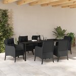 vidaXL Ensemble de salle à manger de jardin 7 pièces avec coussins en rattan poly noir