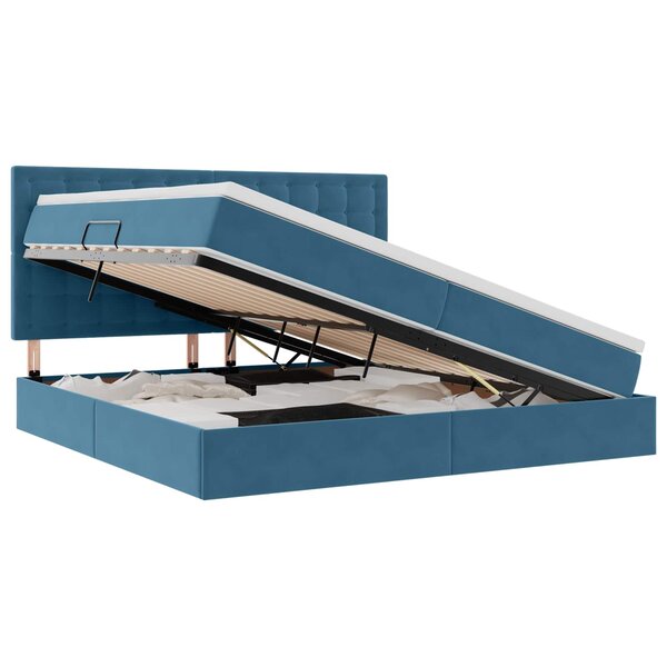 vidaXL Lit de rangement LED avec matelas Bleu foncé 200 x 200 cm