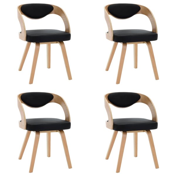 vidaXL Chaises à manger lot de 4 noir bois courbé et similicuir