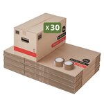 Pack and Move- Lot 25 Cartons Déménagement Premium - 60 X 25 X 25 Cm - Extrême Résistance 25 KG - Réutilisables - Double Épaisseur - Poignées Renforcées - 2 Adhésifs Offerts