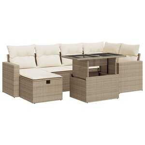 vidaXL Salon de jardin avec coussins 7 Pièces beige résine tressée