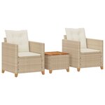 vidaXL Ensemble de bistro 3 Pièces coussins beige résine tressée acacia