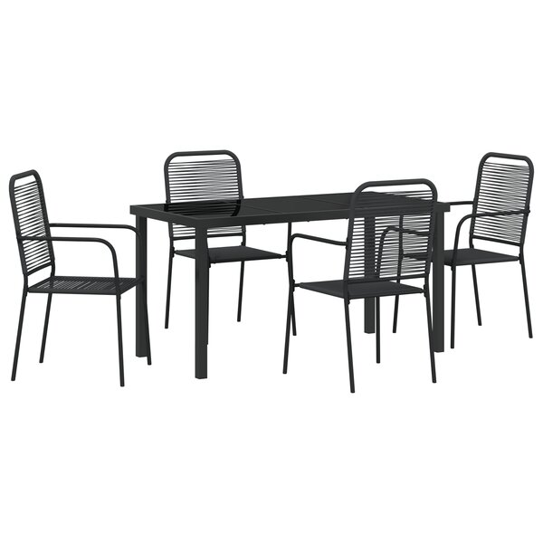 vidaXL Ensemble de salle à manger de jardin 5 pièces Noir Corde de coton et acier