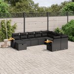 vidaXL Salon de jardin 10 Pièces avec coussins noir résine tressée