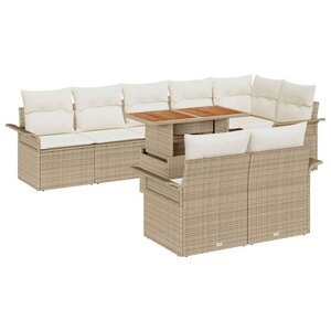 vidaXL Ensemble de canapé de jardin 9 Pièces Beige Poly rotin