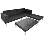 vidaXL Salon de jardin 4 Pièces avec coussins Résine tressée Noir