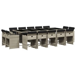 vidaXL Ensemble à manger de jardin et coussins 15 Pièces gris clair rotin