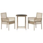 Ensemble de Bistro de Jardin 3 Pièces avec Coussins Beige en Poly Rattan